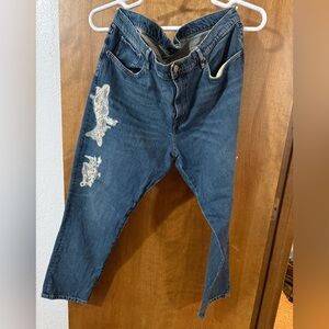 Ralph Lauren Dark Blue Denim Jeans with White Embroidered Accents